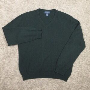 Joseph & Lyman Sweater Mens Medium‎ Green Cashmere V-Neck Knit Pullover